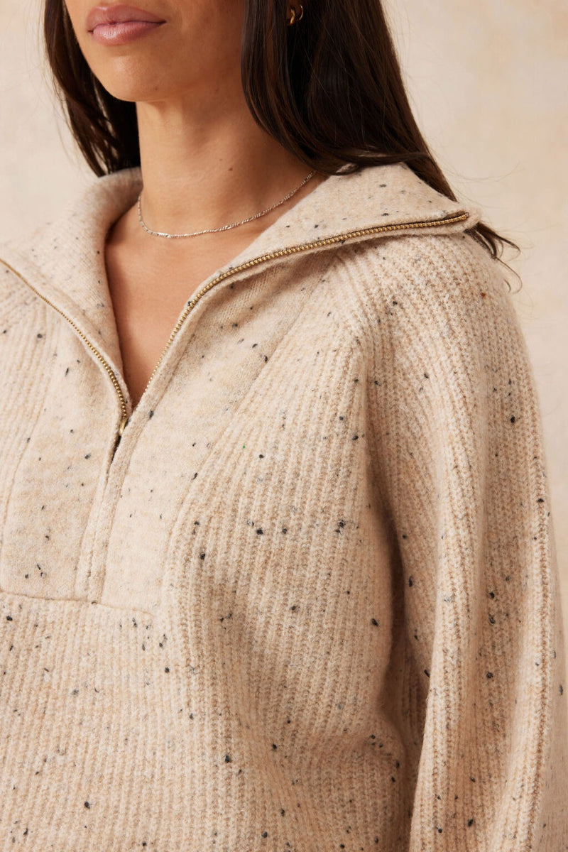 Ceres Life Slouchy Zip Knit - Oatmeal